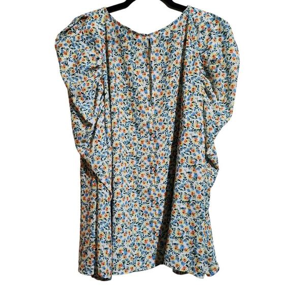 Jason Wu Eloquii Womens Size 22 Blouse White Ditzy Floral Flowy Top Puff Sleeve - Picture 4 of 12
